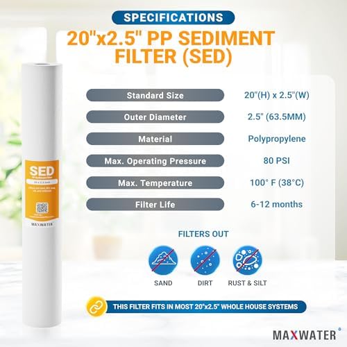 Max Water 5 Micron 20 x 2.5 Sediment Water Filter Replacement Melt-Blown Polypropylene Cartridge for Whole House Filter System, 12 Pack - Image 2