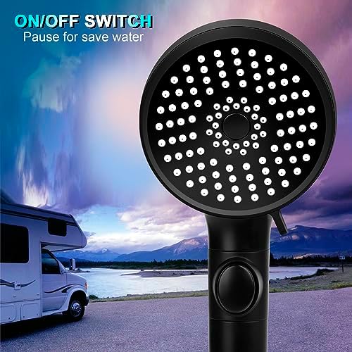 RV Shower Head with Hose, High Pressure 5 Mode Shower head Replacement, Handheld Showerhead for RV/Campers, Travel Trailer for Water Saving, Showerheads Holder and Hose, On Off Switch, Black - Image 4