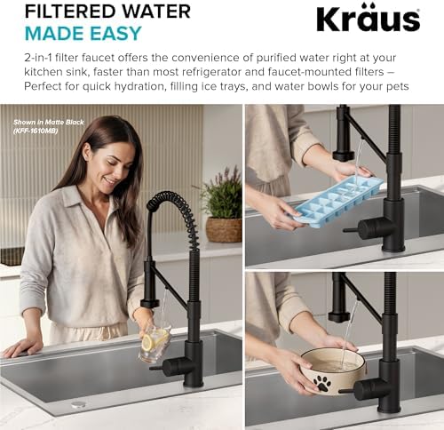 KRAUS Bolden 2-in-1 Commercial Style Pull Down Single Handle Water Filter Kitchen Faucet for Reverse Osmosis or Water Filtration System in Brushed Brass/Matte Black, KFF-1610BBMB - Image 6