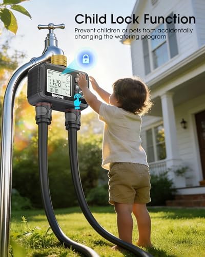 Insoma Water Timer with Brass Inlet & Outlet, 2 Independent Zones Outdoor Hose Timer for Garden Faucet with Auto/Manual/Rain Delay Mode, Sprinkler Irrigation Controller for Yard Lawn - Image 6