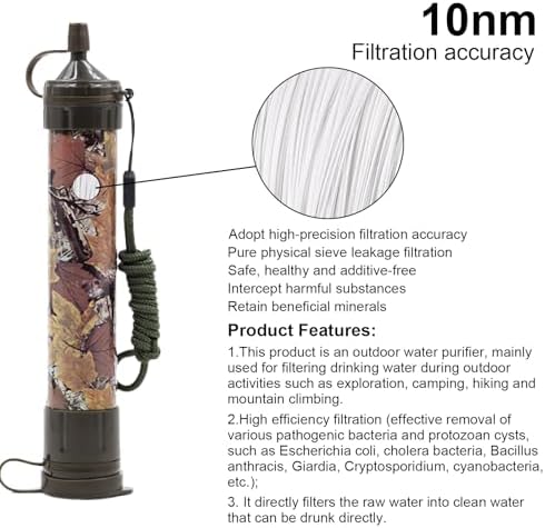 Water Straws Filter, Personal Backpacking Water Filter Straw Portable for Camping Hiking Travels (Green Camouflage) - Image 5