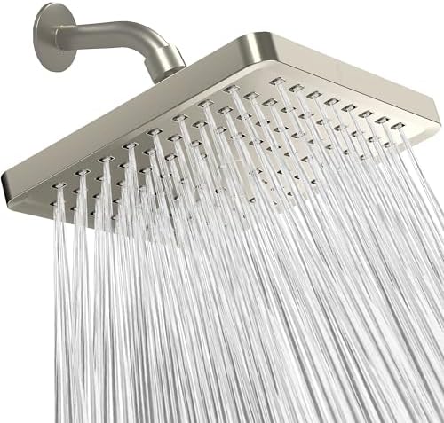 SparkPod Rain Shower Head, 8 Inch Square, Elegant Brushed Nickel Finish by SparkPod