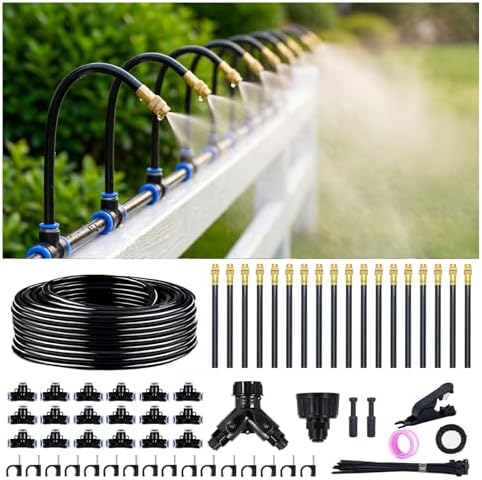 Thiswing 100FT Drip Irrigation System, 1/4" Tubing Automatic Misting Watering Kit with 18Pcs 360° Adjustable Nozzles, Garden Sprinkler for Yard, Lawn & Outdoor Plants﻿ by Thiswing