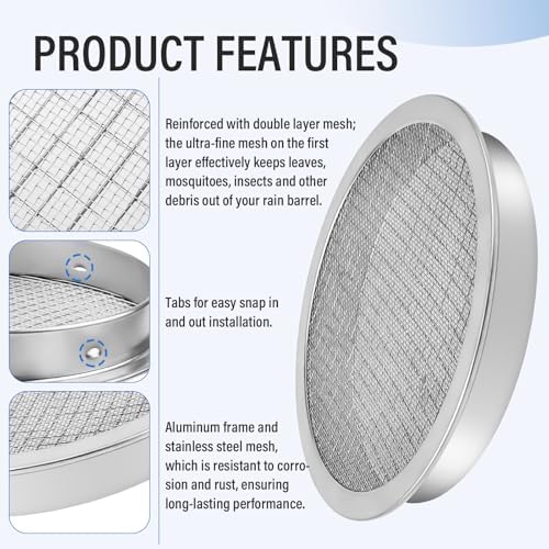 Rain Barrel Screen 6 Inch Fine Mesh Aluminum Rain Barrel Top Screen Filter - Image 3