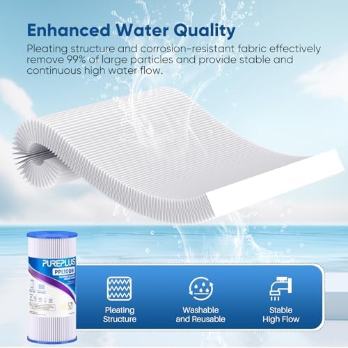 PUREPLUS 20 Micron 10"x4.5" Whole House Pleated Sediment Filter, 3 Pack - Image 6