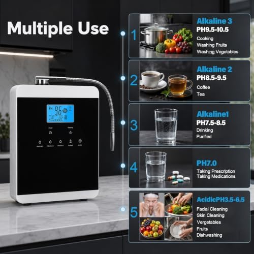 Peakur Alkaline Water Ionizer Machine for Home, 11 Titanium Plates, pH 3.5-10.5 Alkaline & Acidic Water, Up to -600mV ORP, 3 Filters 10000L Each, 7 Settings, LCD Touch Screen, Self-Cleaning - Image 5