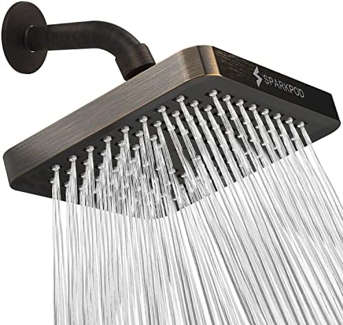 SparkPod Rain Shower Head, 6 Inch Square, Vintage Oil-Rubbed Bronze Finish by SparkPod