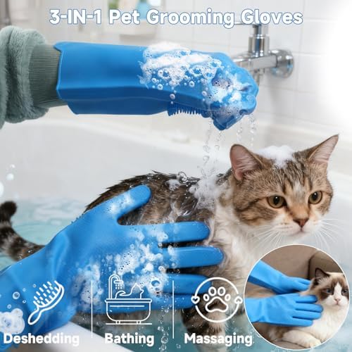 2PCS Dog Washing Gloves and Dog Bath Brush, high-Density Teeth Design pet Grooming Gloves, 2-in-1 Pet Grooming kit ，Suitable for Dogs and Cats to bathe, depilate, and Massage - Image 2