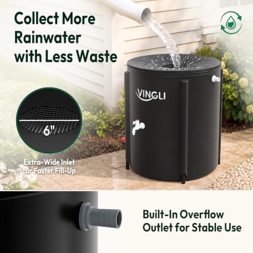 VINGLI Collapsible Rain Barrel Portable Rain Water Collection (Black, 50 Gallon) - Image 5