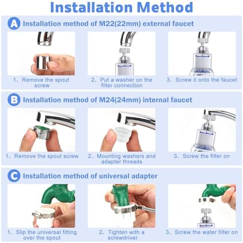 3 Pack Sink Water Filter Faucet, 360 ° Rotating Faucet Filter for Bathroom & Kitchen Sink, 3 Modes Bathroom Faucet Filter Removes Chlorine Fluoride Heavy Metals Hard Water for Home Kitchen & Bathroom - Image 7