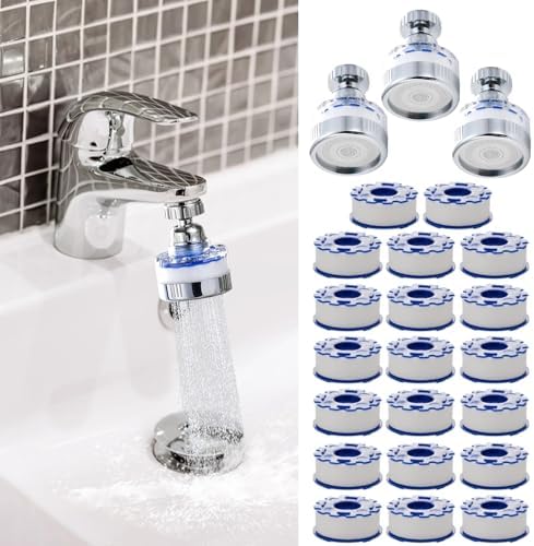 23 Pcs Sink Water Filter Faucet Set, Universal 360 ° Rotating Kitchen Faucet Water Purifier, Bathroom Faucet Filter Removes Chlorine Fluoride Hard Water for Home Kitchen w/20 Cartridge by BREADEEP