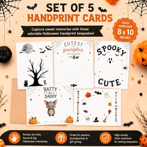 Pack of 5 Halloween Handprint & Footprint Craft Cards, DIY Halloween Art Paper Kit for Kids, Preschool Classroom Activity, Toddler Craft, Daycare, Homeschool Keepsake - Image 5