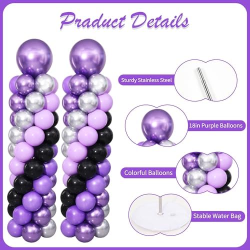 Purple and Black Silver Balloon Column Stand Kit Set of 2 for Floor - Image 5