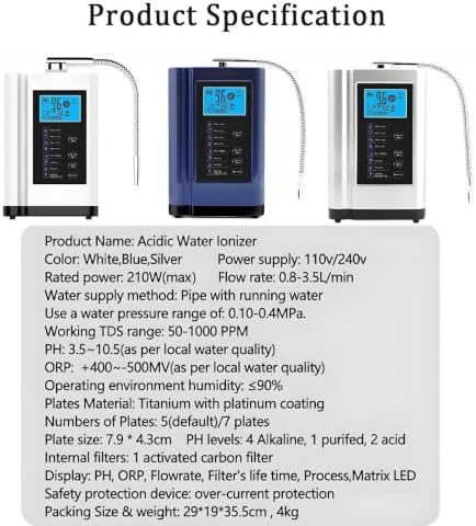 Alkaline Water Ionizer Machine Ag7.0 Silver,Ph 3.5–10.5, 7 Settings White - Image 5