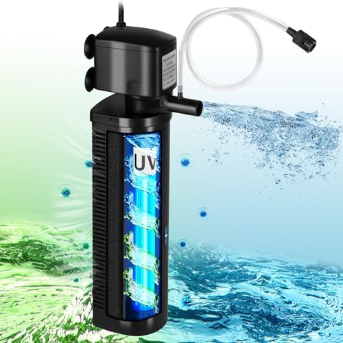 Small Pond Filter for 75-300 Gallon Tank, Aquarium U-V Filter Green Clean Machine Submersible Powerful Pump Canister Filter 600GPH for Fish Turtle Tank Saltwater Freshwater Crystal Clear Green Killing by TARARIUM