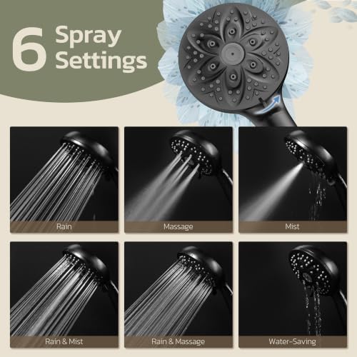 6-Setting Filtered Handheld Shower Head, JDO High Pressure Shower Head with Replaceable Filter Cartridge 4.7 Inch Detachable Showerhead for Chlorine Hard Water Removal, 59 Inch Stainless Steel Hose - Image 5