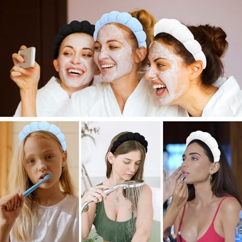 3 Pack Hairband for Washing Face, Skincare Headbands Makeup Headband Sponge Face Wash Headbands, Terry Cloth Headbands Puffy Hair Band for Women, One Size, 3 Count (Pack of 1) - Image 6