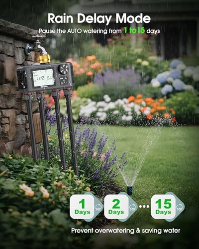 Insoma 4 Zones Sprinkler Timer with Brass Inlet, Water Timer for Garden Hose with Auto/Manual/Rain Delay Mode, Hose Timers for Irrigation Watering System for Yard, Lawn, Plant Watering - Image 5