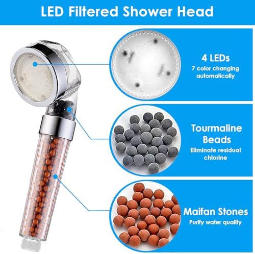 Vacto LED Handheld Shower Head Set with Filtration, Automatic 7-color Changing Shower Head Kit, High Pressure Handheld Shower Head with Hose and Bracket, Water Saving Showerheads with Filtration Beads - Image 5