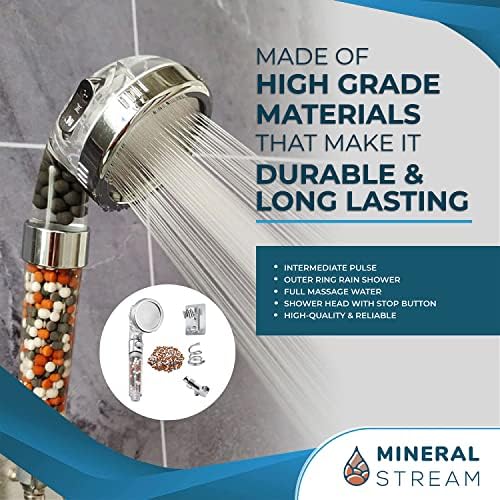 MineralStream Ionic Shower Head 2.0 Full Kit with Replacement Beads + Hose + Shower Holder + Arm Diverter| 3 Settings High Pressure Water Saving Showerhead for Dry Hair & Skin - Image 3