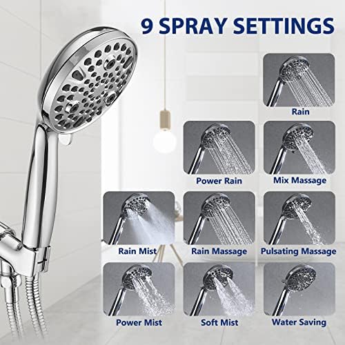 High Pressure 10 Setting Handheld Shower Head, 5" Detachable Showerhead Spray Built-in Power Wash to Clean Tub, Tile & Pets, 79" Extra Long Stainless Steel Hose, Adjustable Bracket - Chrome - Image 3