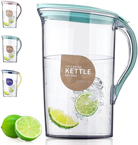 Berglander Fridge Door Water Pitcher With Lid Perfect for Making Tea, Juice And Cold Drink, 71 OZ Water Jug Made of Clear PET, Clear Fiber Glass Carafe BPA free by Berglander