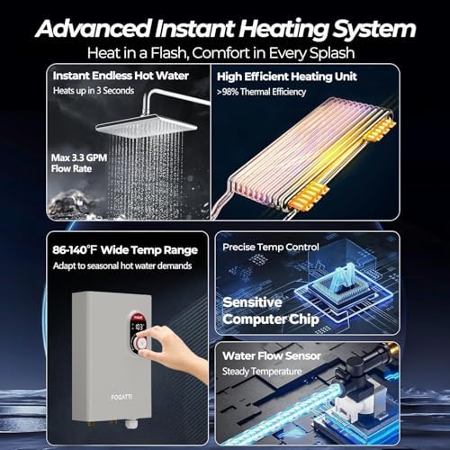 Fogatti Tankless Water Heater Electric 14kw 240V Max 3.3GPM 2 Point Use ETL - Image 2