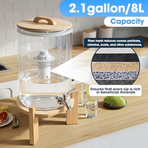 water filter dispenser Countertop water purifier System 3.1 Gallon Glass water filter with Wooden Stand and 1 Filters for Home and Office - Image 6