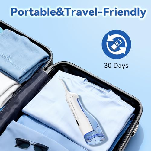 Cordless Portable Water Flosser with 300ML Tank: Rechargeable Oral Irrigator with 5 Tips for Travel, Braces Care and Sensitive Gums, IPX7 Waterproof Teeth Cleaning Device(White) - Image 7