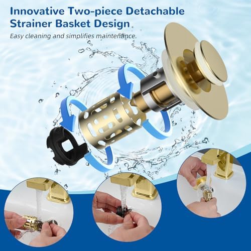 Hibbent 2 PCS Upgraded 3 in 1 Bathroom Sink Drain Strainer, Pop Up Stopper - Image 4