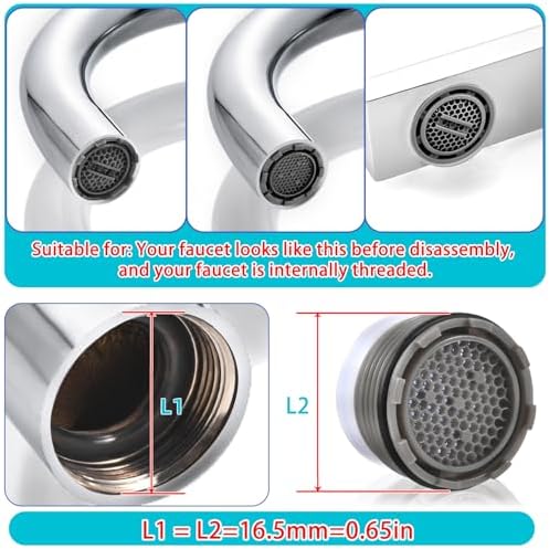 Faucet Aerator M16.5/0.65in Suitable for Internal Thread Faucets, 6PCS Faucet Aerators Replacement for Sink Faucet Flow Restrictor, Kitchen Bathroom Aerators with Removal Wrench Tool - Image 2
