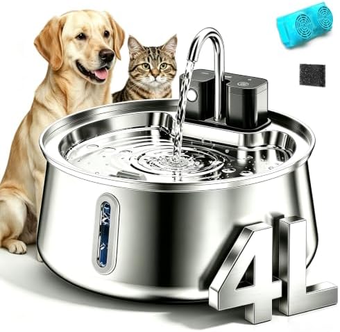 Water Fountain 4L Stainless Steel with Visual Water Level (4L/134oz) by Unknown