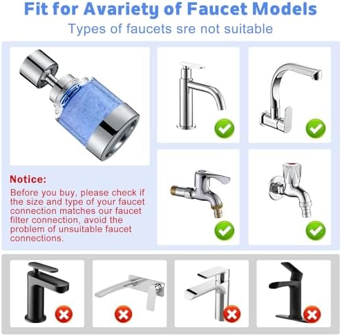 2 Pack Sink Water Filter Faucet, 360 ° Rotating Kitchen Faucet Water Purifier, Bathroom Faucet Filter Removes Chlorine Fluoride Hard Water for Home Kitchen & Bathroom - Image 4