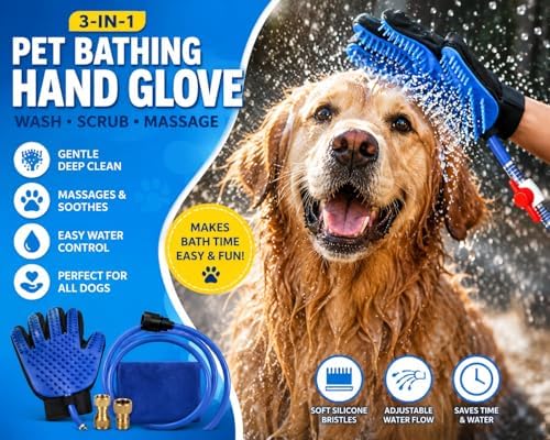 Dog Bath Glove & Sprayer – 3-in-1 Pet Bathing Tool for Washing, Scrubbing & Deshedding – Connects to Garden Hose – Adjustable Water Pressure – Easy Rinse Dog Shower – Gift for Dog Owners - Image 3