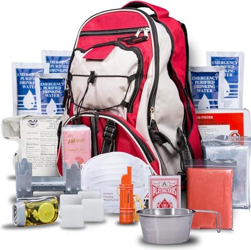 Blue Seventy-Two - Pro Series - Red Deluxe 72 Hour Emergency Backpack Survival Kit for 1 Person | Survival Kits for Emergencies (Includes Water Tablets) by BlueCoolers