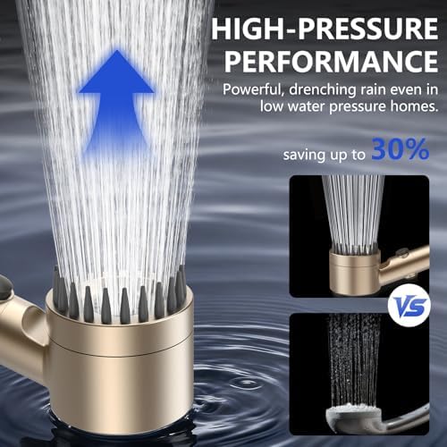 Filtered Shower Head with Handheld, High Pressure Water Flow and Multiple Spray Modes Shower Head with Filter, Power Wash for Hard Water, Showerhead with ON/OFF Switch for Pets Bath (Golden) - Image 2