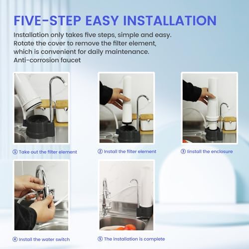 Countertop Filter Water System, 5-Stage Alkaline Water Filter, 8000 Gallons Faucet Water Filter with 1 Washable Ceramic Filter (BS-10-M12) - Image 5