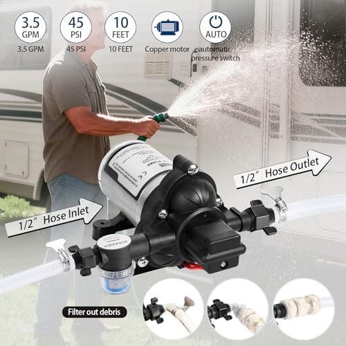 WASSERMANN RV Water Pump 12V DC 2088-554-144 Replacement, 3.5 GPM 45PSI, Quiet Water Pump for RV, Camper, Self-priming RV Water Pressure Pump, Food Truck Travel Trailer RV Water Pumps with Acessories - Image 3