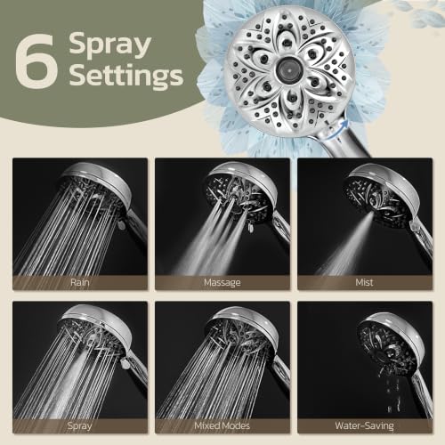 JDO Silver High Pressure Handheld Shower Head with 6 Spray Modes - Image 3