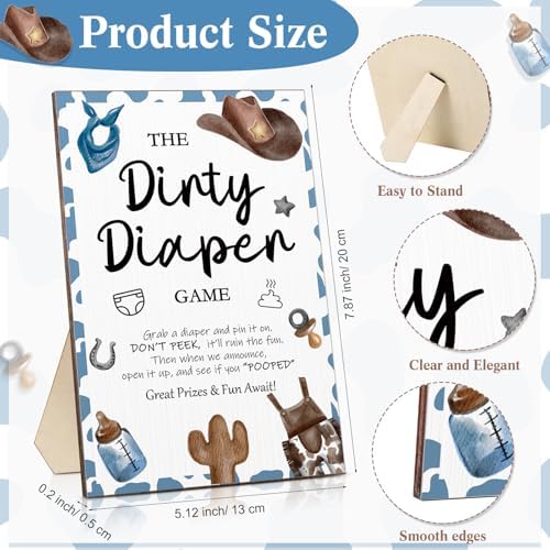 Roowest 51 Pcs Dirty Diaper Baby Shower Games, Blue Cowboy - Image 2