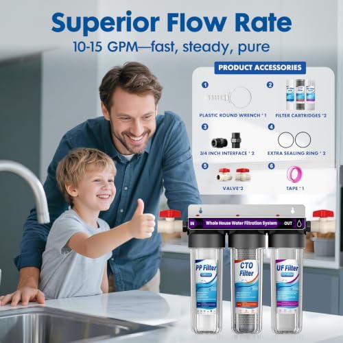 3-Stage Whole House Water Filter System, 0.01 Micron UF Filtration,9 Filter - Image 5