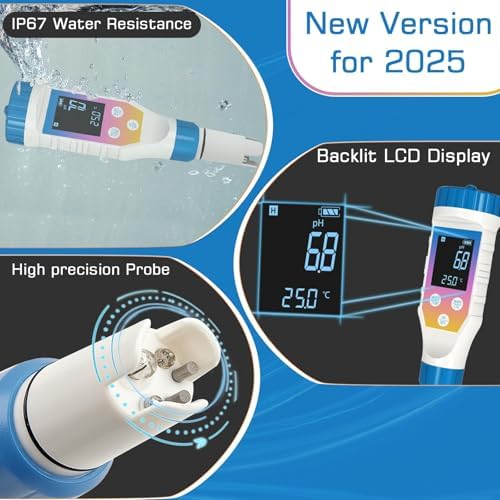 Digital Water Tester 7-in-1 pH/EC/TDS,Hydrogen,± 0.1 pH Accurate - Image 3