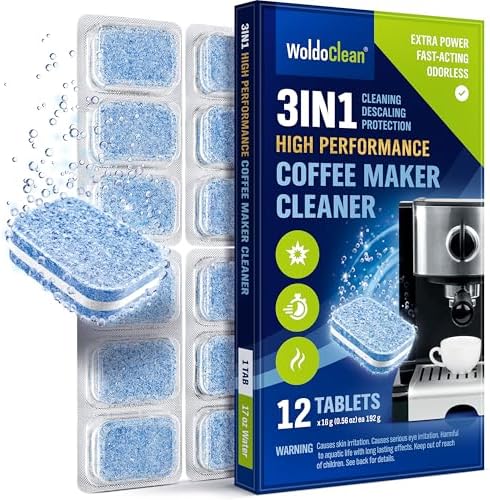 WoldoClean 3-in-1 descaling tablets for fully automatic coffee machines, 12 pieces – airtight sealed in blister packaging, descaler tablets compatible with DeLonghi, Siemens, Jura coffee machines. by WoldoClean