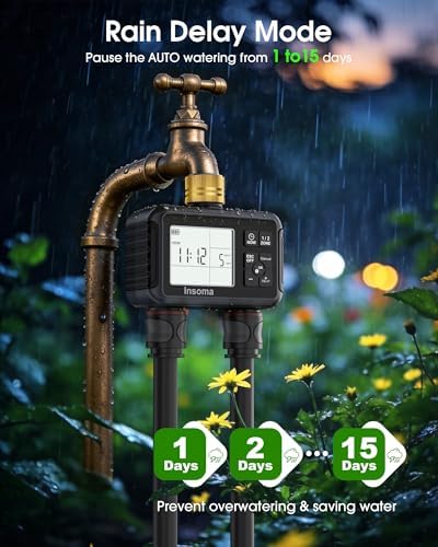 Insoma Water Timer with Brass Inlet, 2 Independent Zones Outdoor Hose Timer for Garden Faucet with Auto/Manual/Rain Delay Mode, Sprinkler Irrigation Controller for Yard Lawn - Image 4