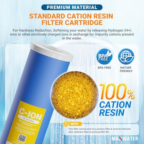 (1 Pack) Calcium, Magnesium TDS Hardness Reduction Water Softening 20" x 4.5" Cation Resin Filter Compatible with 20" BB Whole House Water Filter Systems - Image 3