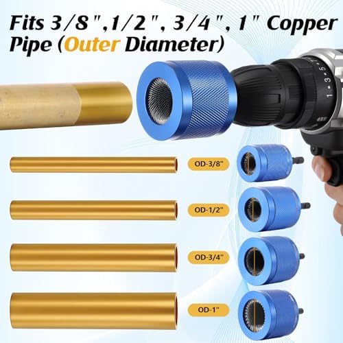 Copper Pipe Cleaner for Drill Set, 3/8'', 1/2", 3/4'', 1", Blue - Image 3
