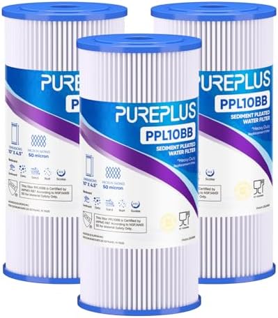 PUREPLUS 50 Micron 10"x4.5" Whole House Pleated Sediment Filter, 3 Pack by PUREPLUS