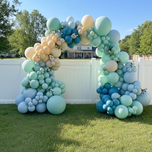 163Pcs Under The Sea Balloon Garland Arch Kit - Ocean Theme Party Decorations with Dusty Slate Blue Pastel Green Sand White Balloons for Baby Shower Birthday Under the Sea Party Decorations - Image 5