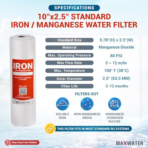 Max Water Whole House Iron Manganese Replacement Set, Heavy Duty - Standard Whole House Systems 10" x 2.5" Good for Iron, Manganese Reduction (Pack of 3) - Image 2