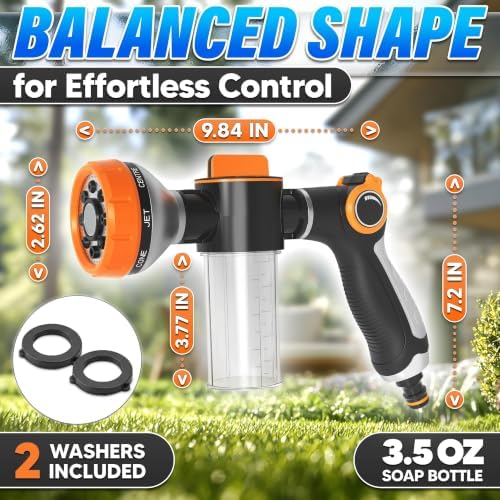Garden Hose Nozzle with Soap Dispenser, 8 Patterns (Black, Orange) - Image 2